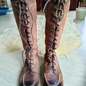 Frye Women Docota Wedge Lace Up Tall Leather Boots Size 11